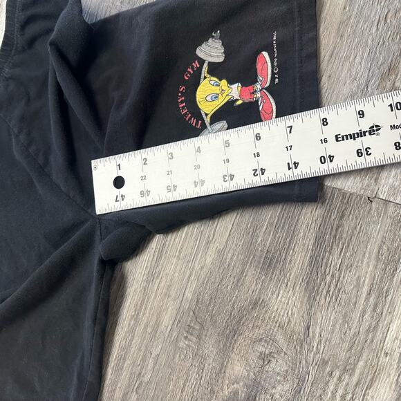 Vintage 90s Looney Tunes Tweety's Gym Black Womens M Stretch Booty Shorts Sweats - Picture 7 of 10